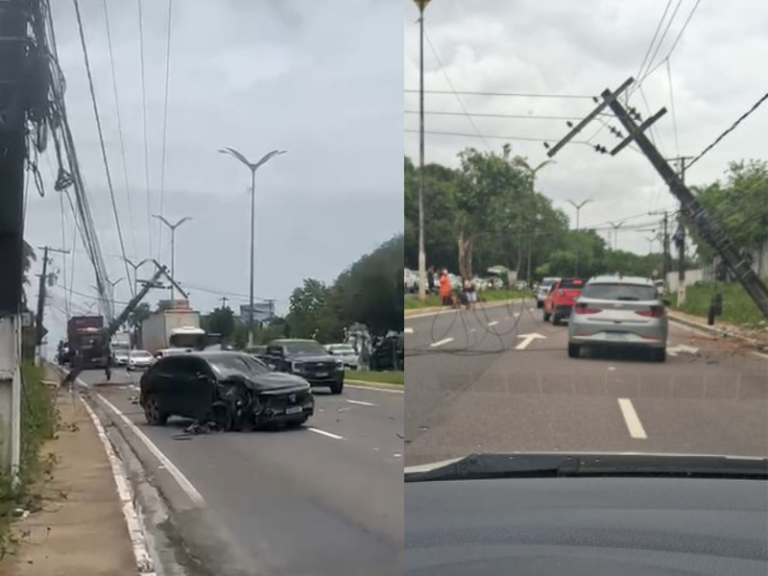 Acidente de Trânsito: carro derruba postes e causa caos na Av. do Turismo