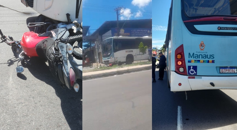Piloto de moto fica gravemente ferido após atropelo de ônibus