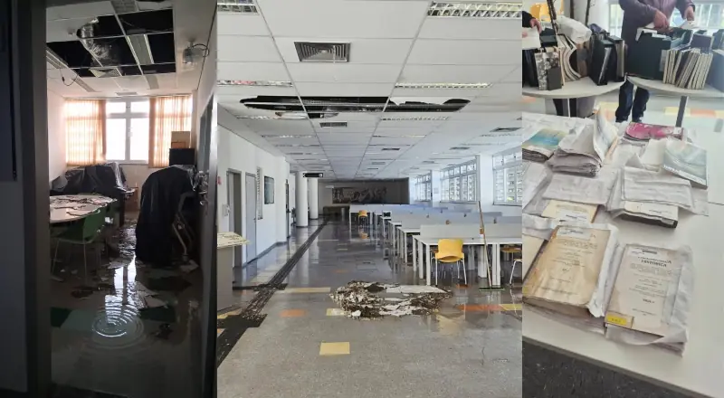 Após teto desabar, funcionários salvam acervo da USP
