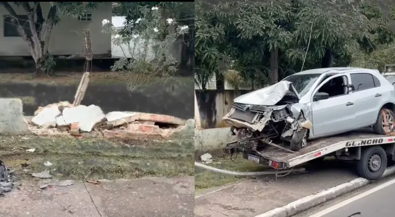 Carro destrói muro do Exército e gera transtos no trânsito
