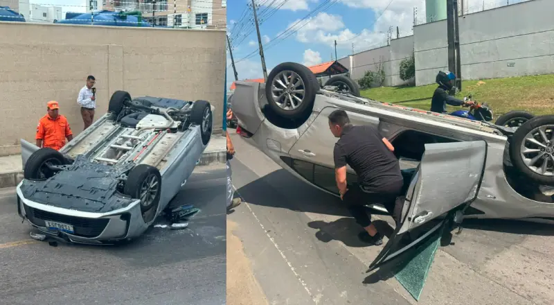 Carro capota na Colônia Japonesa em Manaus; vídeo chocante!