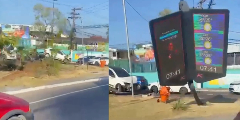 Motorista perde controle, colide com painel de LED em Manaus