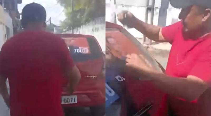 Descontrolado, homem arranca adesivo de David Almeida e pode ser processado