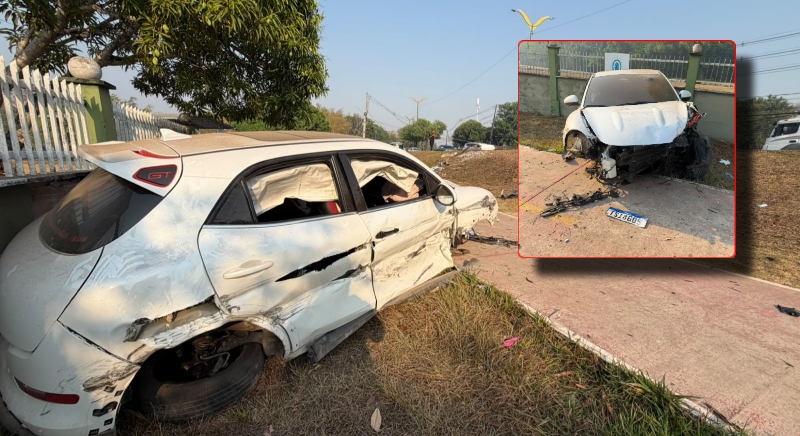 Grave acidente deixa casal ferido e carro destruído na Teixeira