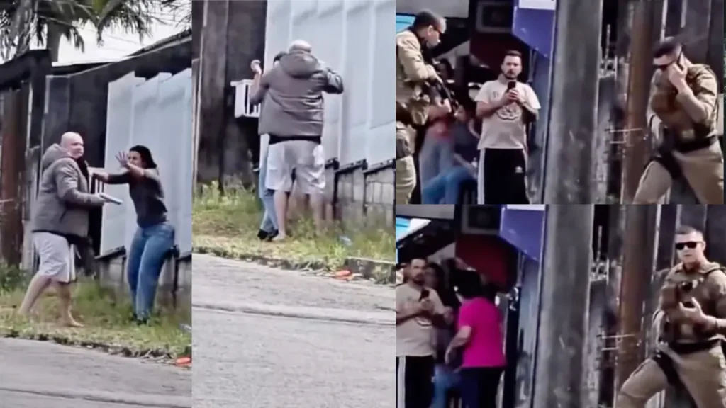 Tudo filmado: mulher salva de ex-marido violento por PMs